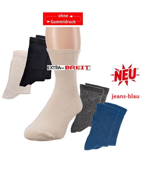 Spezial-Komfort-Socken, extra-breit, für geschwollene Füße, ohne Gummidruck, 80%/75% Baumwolle, 2er-Bündel